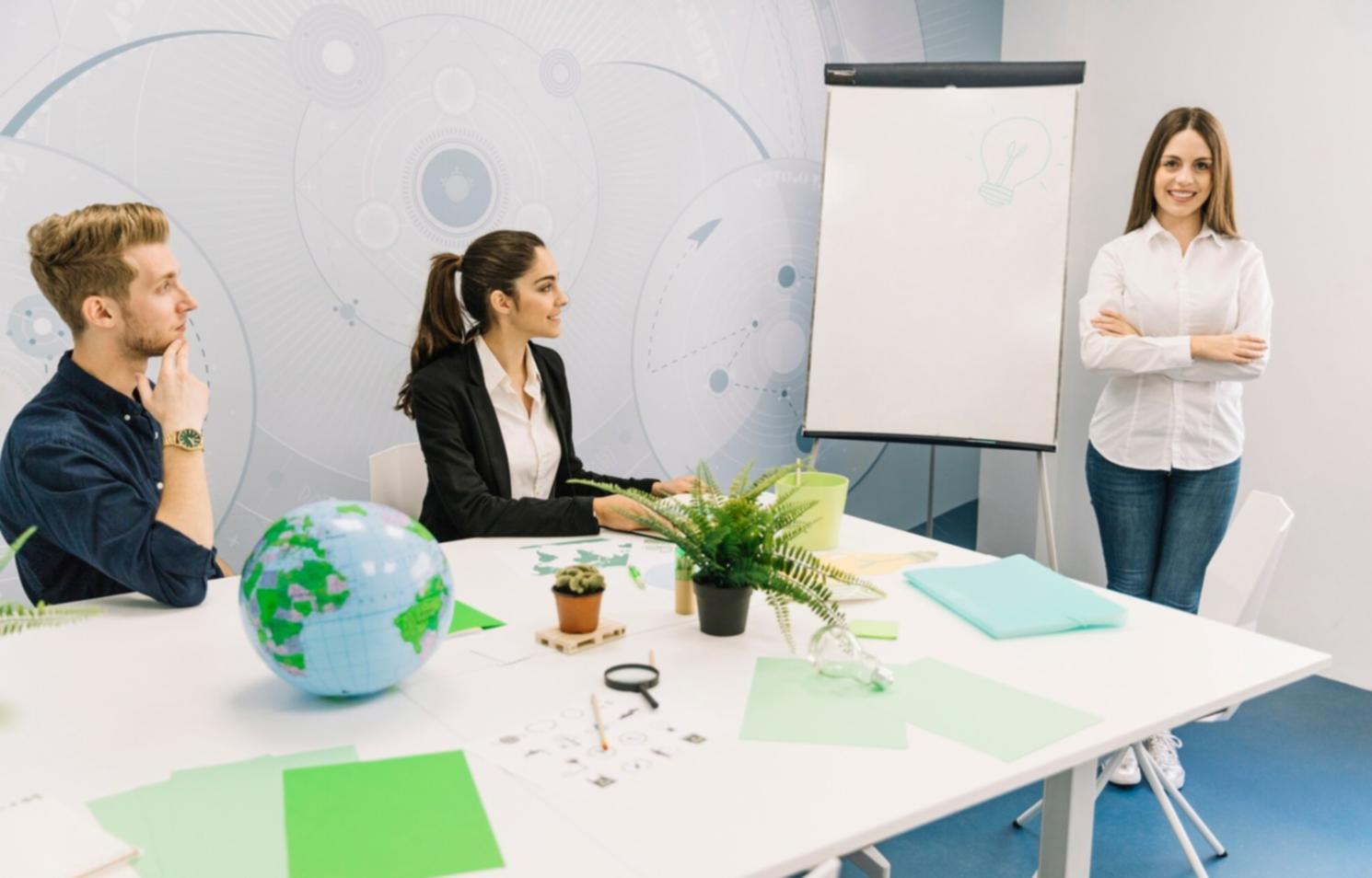 Business team reviewing financial reports and charts in modern office